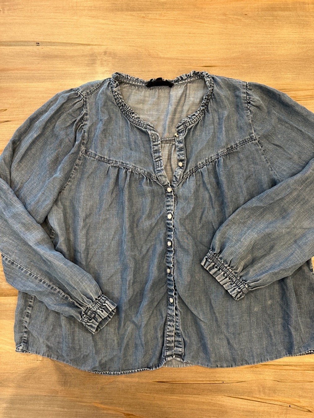 Jane and Delancey Washed Denim Button-Front Blouse - Blue